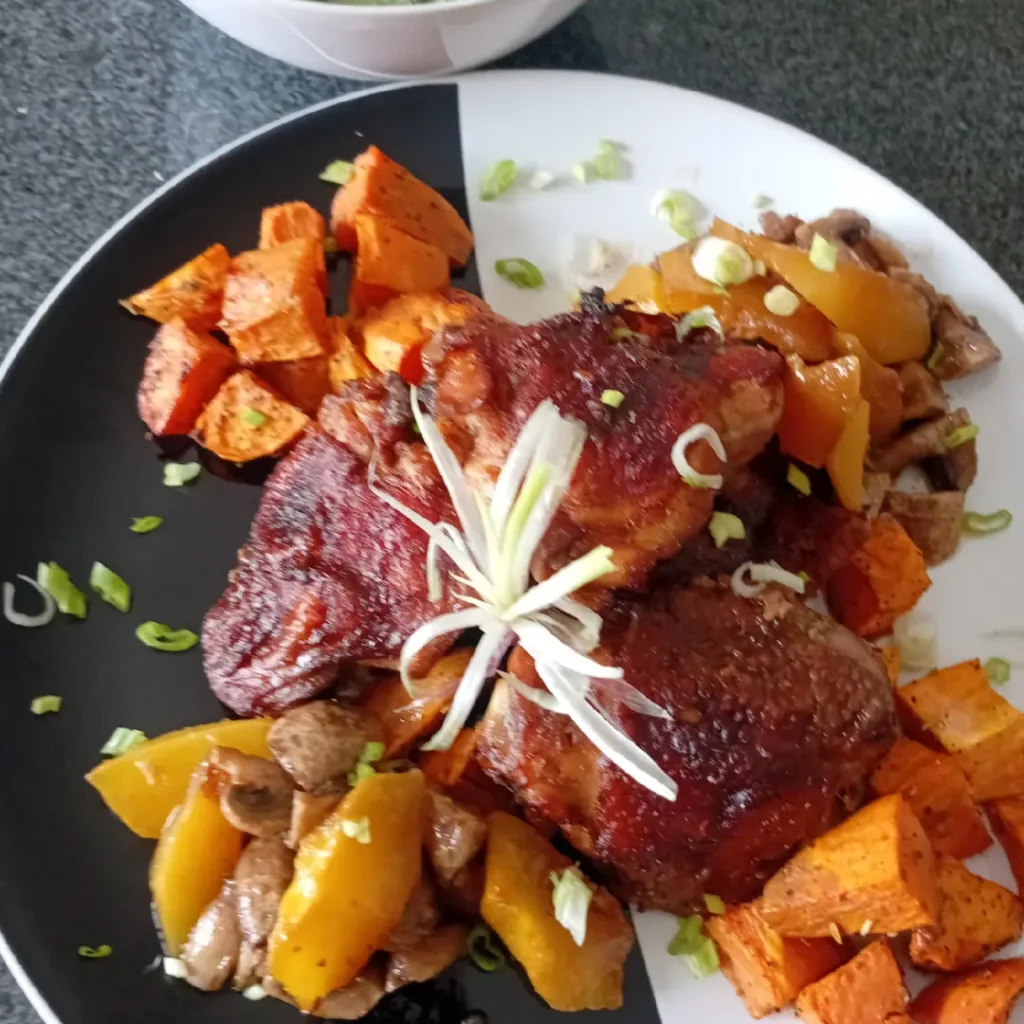 Grilled chicken thighs with potatoes